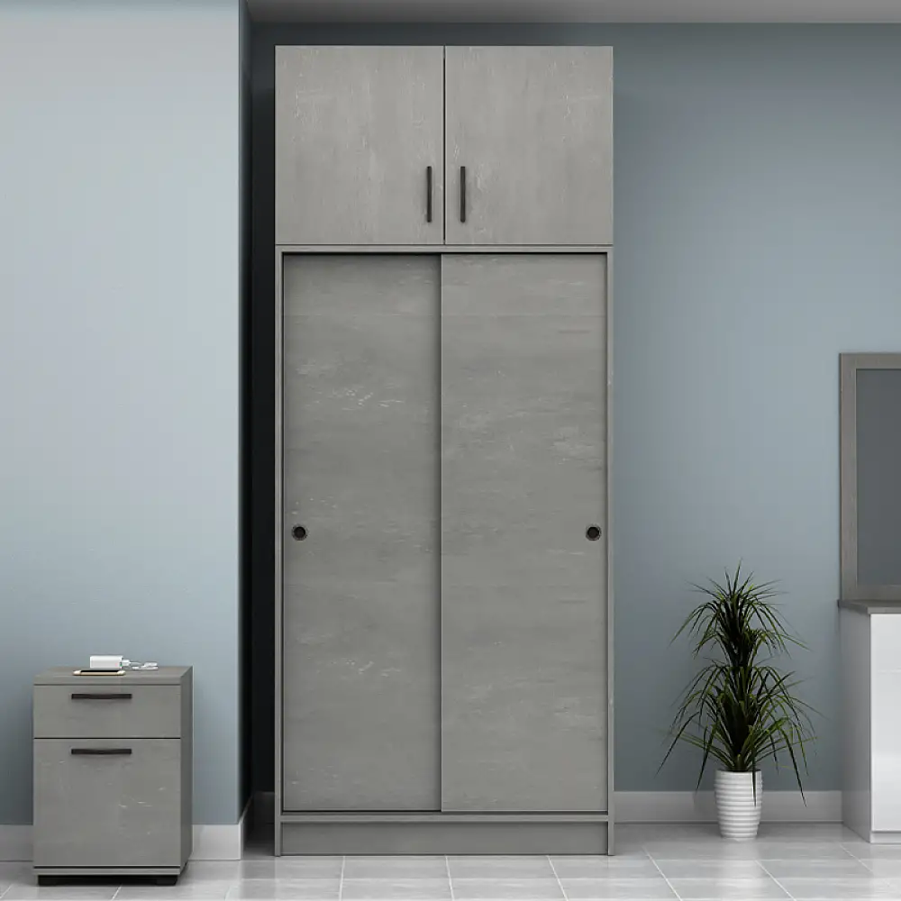 Ντουλάπα ρούχων Regio Megapap δίφυλλη συρόμενη με πατάρι χρώμα γκρι σκυροδέματος 100x60x240εκ. | GP100-0105,4