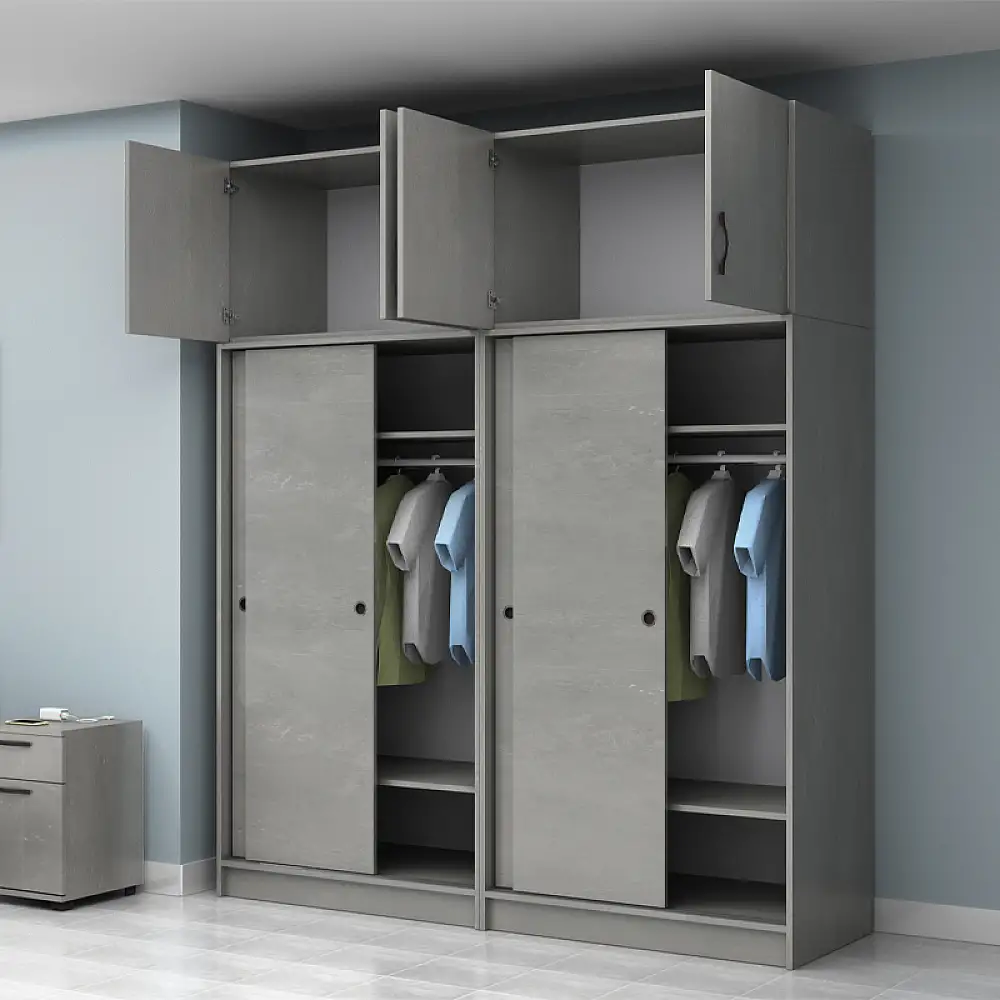 Ντουλάπα ρούχων Regio Megapap τετράφυλλη συρόμενη με πατάρι χρώμα γκρι σκυροδέματος 200x60x240εκ. | GP100-0107,4