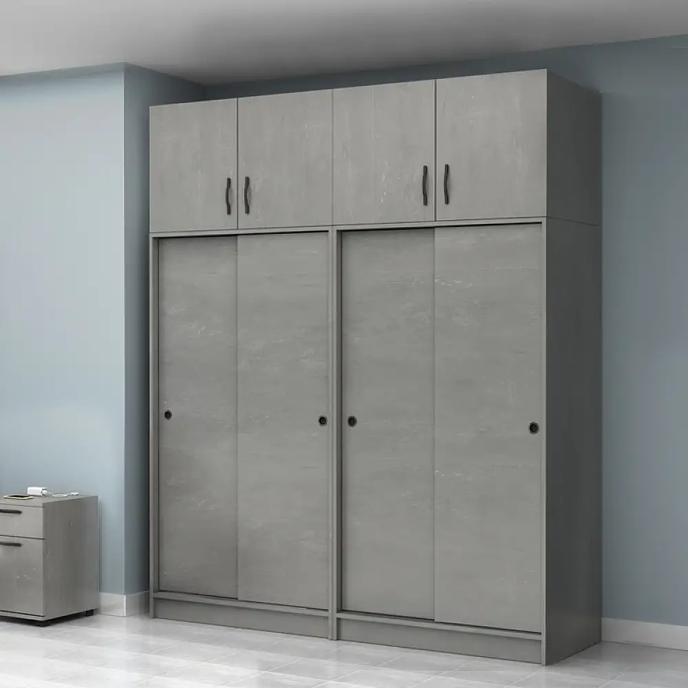 Ντουλάπα ρούχων Regio Megapap τετράφυλλη συρόμενη με πατάρι χρώμα γκρι σκυροδέματος 200x60x240εκ. | GP100-0107,4