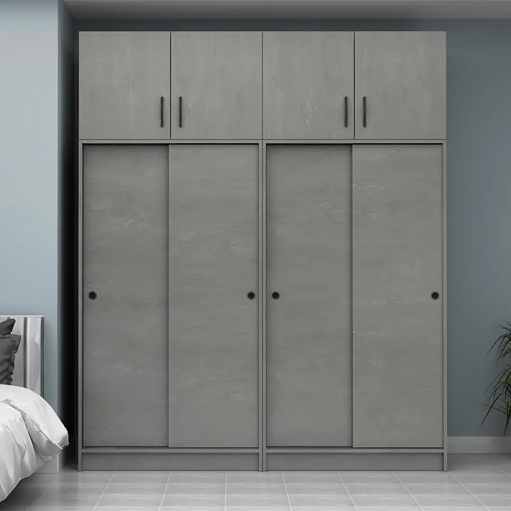 Ντουλάπα ρούχων Regio Megapap τετράφυλλη συρόμενη με πατάρι χρώμα γκρι σκυροδέματος 200x60x240εκ. | GP100-0107,4