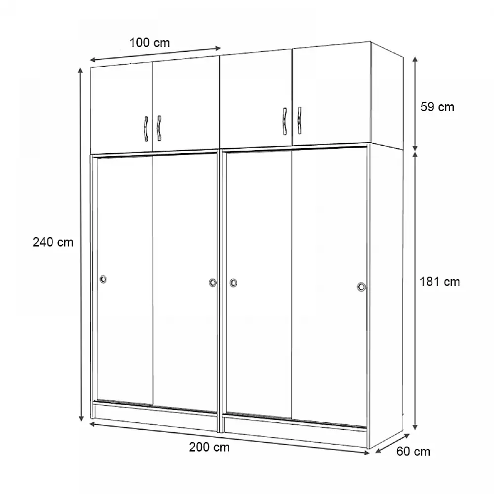 Ντουλάπα ρούχων Regio Megapap τετράφυλλη συρόμενη με πατάρι χρώμα γκρι σκυροδέματος 200x60x240εκ. | GP100-0107,4