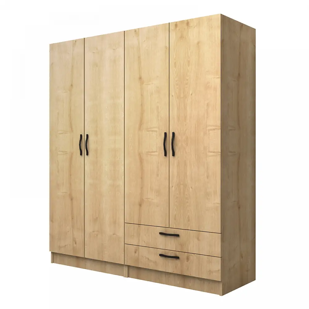 Ντουλάπα ρούχων Vivian Megapap τετράφυλλη με συρτάρια χρώμα φυσικό οξιάς 160x51,8x181εκ. | GP100-0113,2