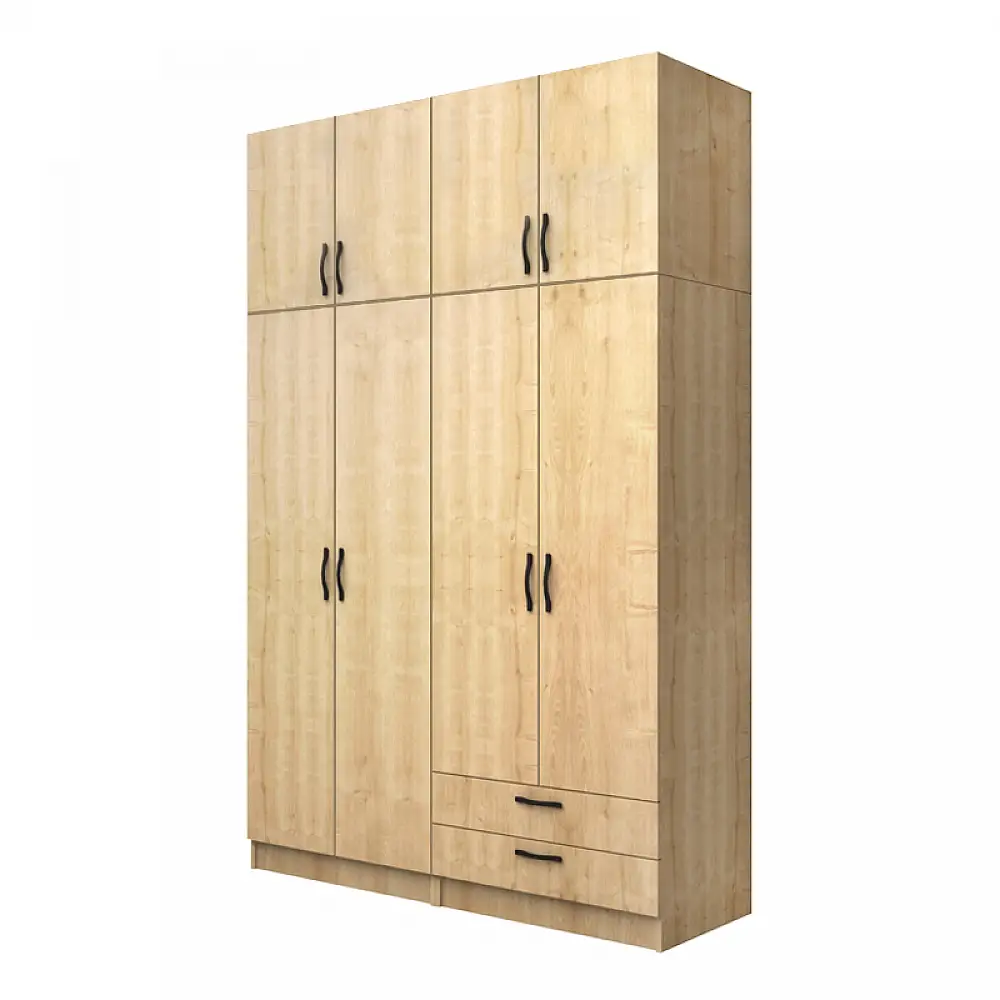 Ντουλάπα ρούχων Vivian Megapap τετράφυλλη με πατάρι και συρτάρια χρώμα φυσικό οξιάς 160x51,8x240εκ. | GP100-0114,2