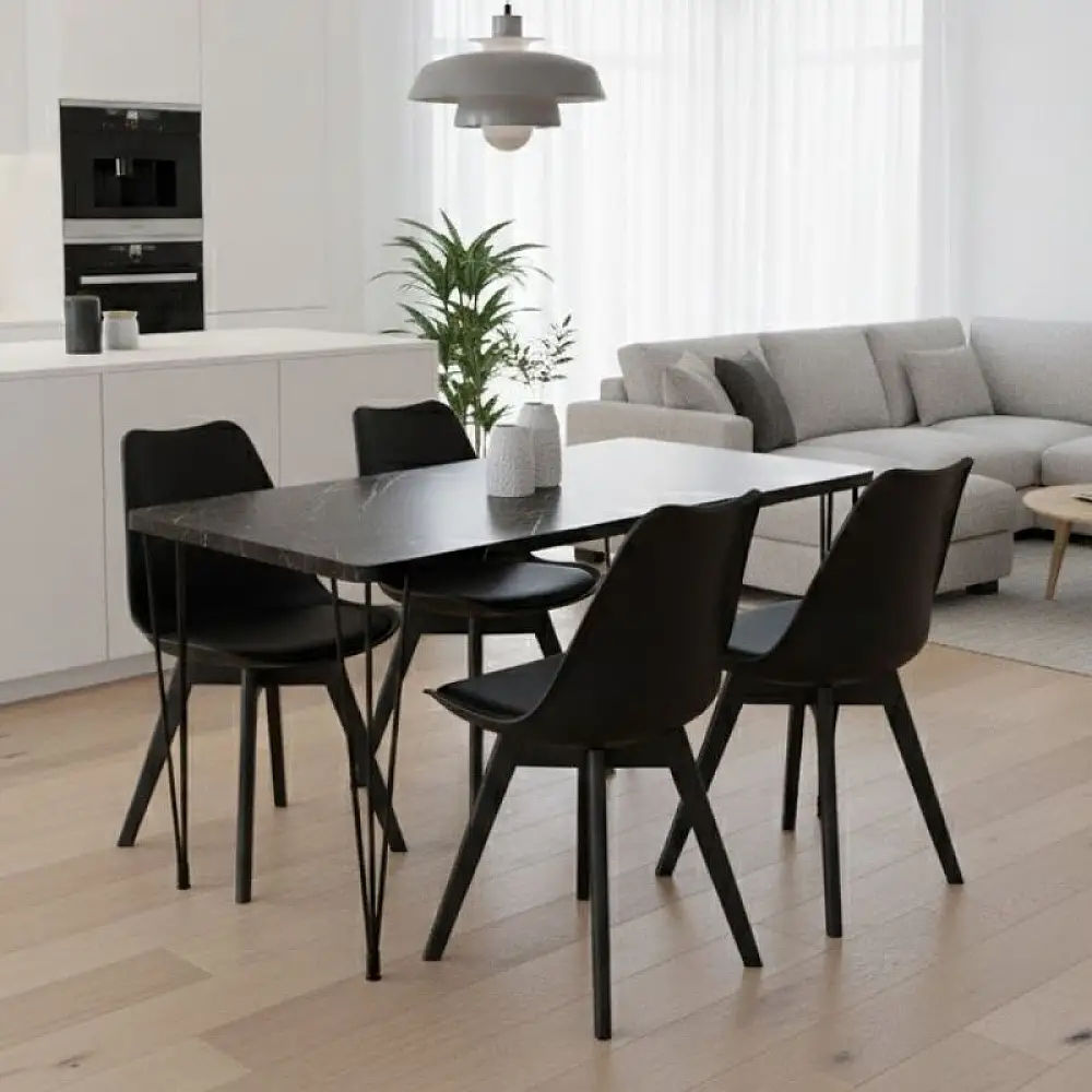 Σετ τραπεζαρία 5τμχ Roger - Viva Megapap Mdf - PP χρώμα μαύρο εφέ μαρμάρου - μαύρο 120x70x75εκ. | GP100-0127,1