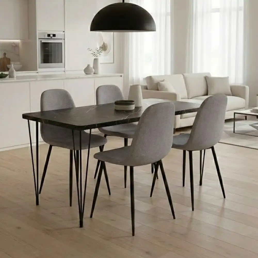 Σετ τραπεζαρία 5τμχ Roger - Iris Megapap Mdf - ύφασμα χρώμα μαύρο εφέ μαρμάρου - ανοιχτό μπεζ 120x70x75εκ. | GP100-0128,2