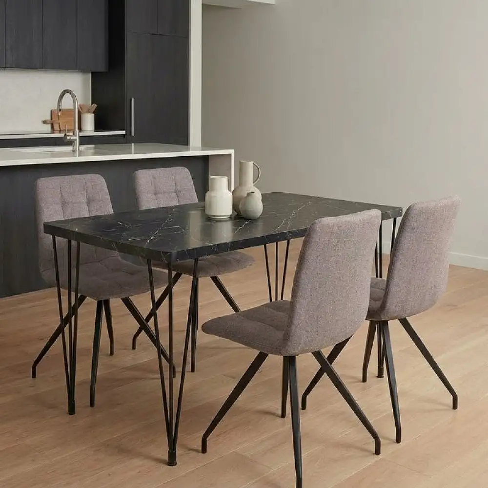 Σετ τραπεζαρία 5τμχ Roger - Bianca Megapap Mdf - ύφασμα χρώμα μαύρο εφέ μαρμάρου - ανοιχτό μπεζ 120x70x75εκ. | GP100-0133,2