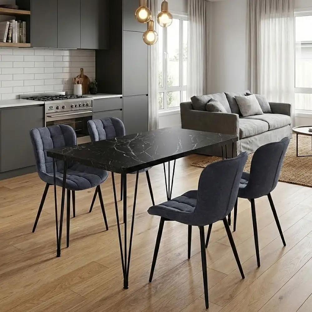 Σετ τραπεζαρία 5τμχ Roger - Chiara Megapap Mdf - ύφασμα χρώμα μαύρο εφέ μαρμάρου - ανθρακί 120x70x75εκ. | GP100-0134,1