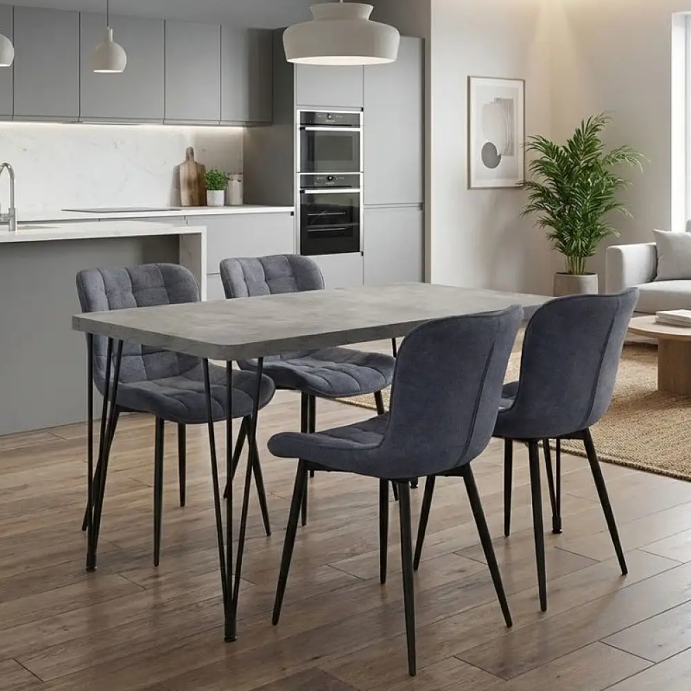 Σετ τραπεζαρία 5τμχ Roger - Chiara Megapap Mdf - ύφασμα χρώμα σκούρο γκρι σκυροδέματος - ανθρακί 120x70x75εκ. | GP100-0142,1