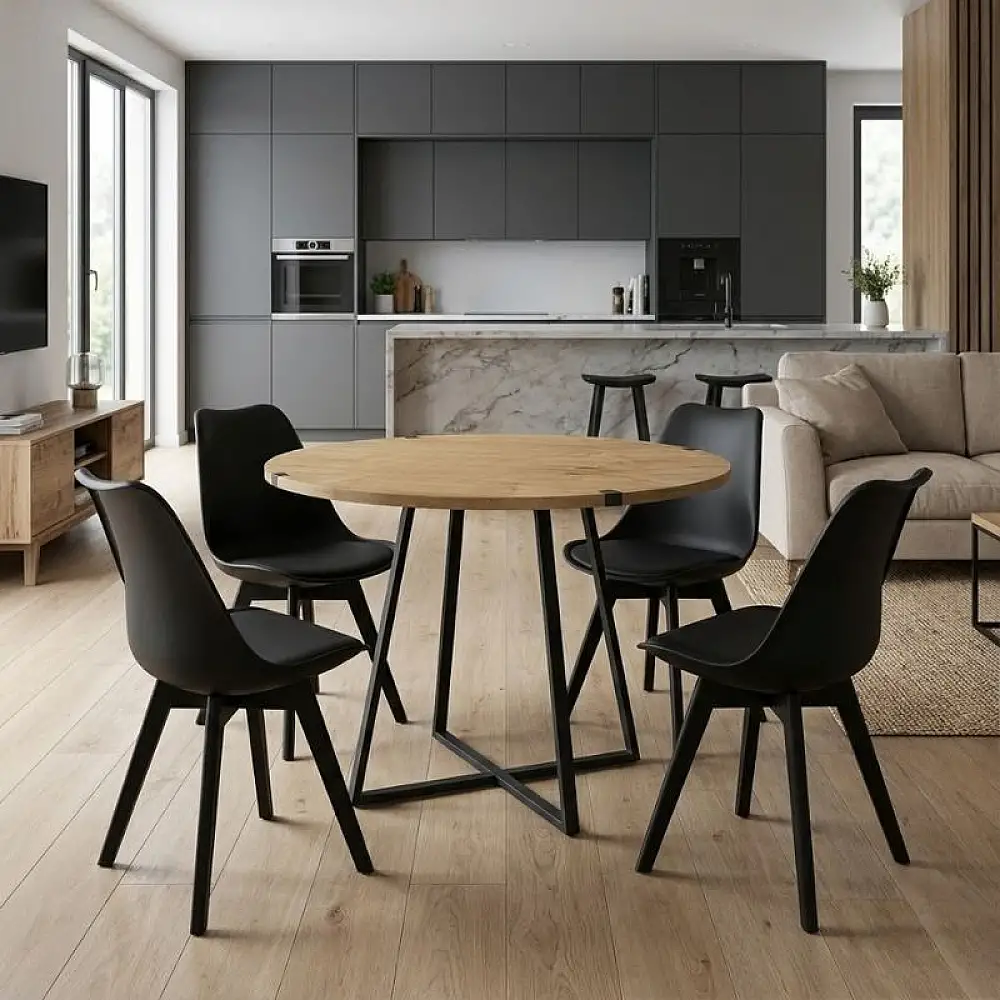 Σετ τραπεζαρία 5τμχ Rubes - Viva Megapap χρώμα φυσικό οξιάς - μαύρο Ø100x78εκ. | GP100-0144,1