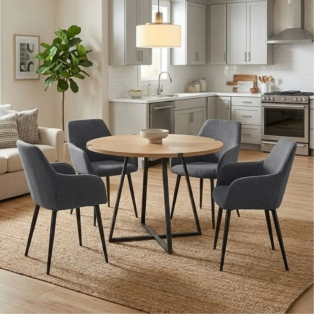 Σετ τραπεζαρία 5τμχ Rubes - Monica Megapap χρώμα φυσικό οξιάς - γκρι Ø100x78εκ. | GP100-0154,1