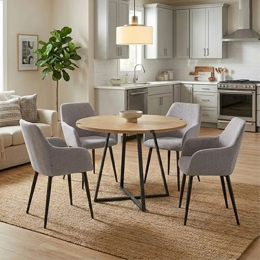 Σετ τραπεζαρία 5τμχ Rubes - Monica Megapap χρώμα φυσικό οξιάς - ανοιχτό μπεζ Ø100x78εκ. | GP100-0154,2