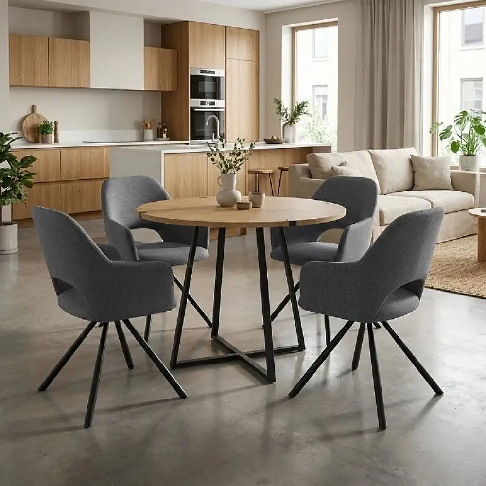 Σετ τραπεζαρία 5τμχ Rubes - Gabriel Megapap χρώμα φυσικό οξιάς - γκρι Ø100x78εκ. | GP100-0155,1