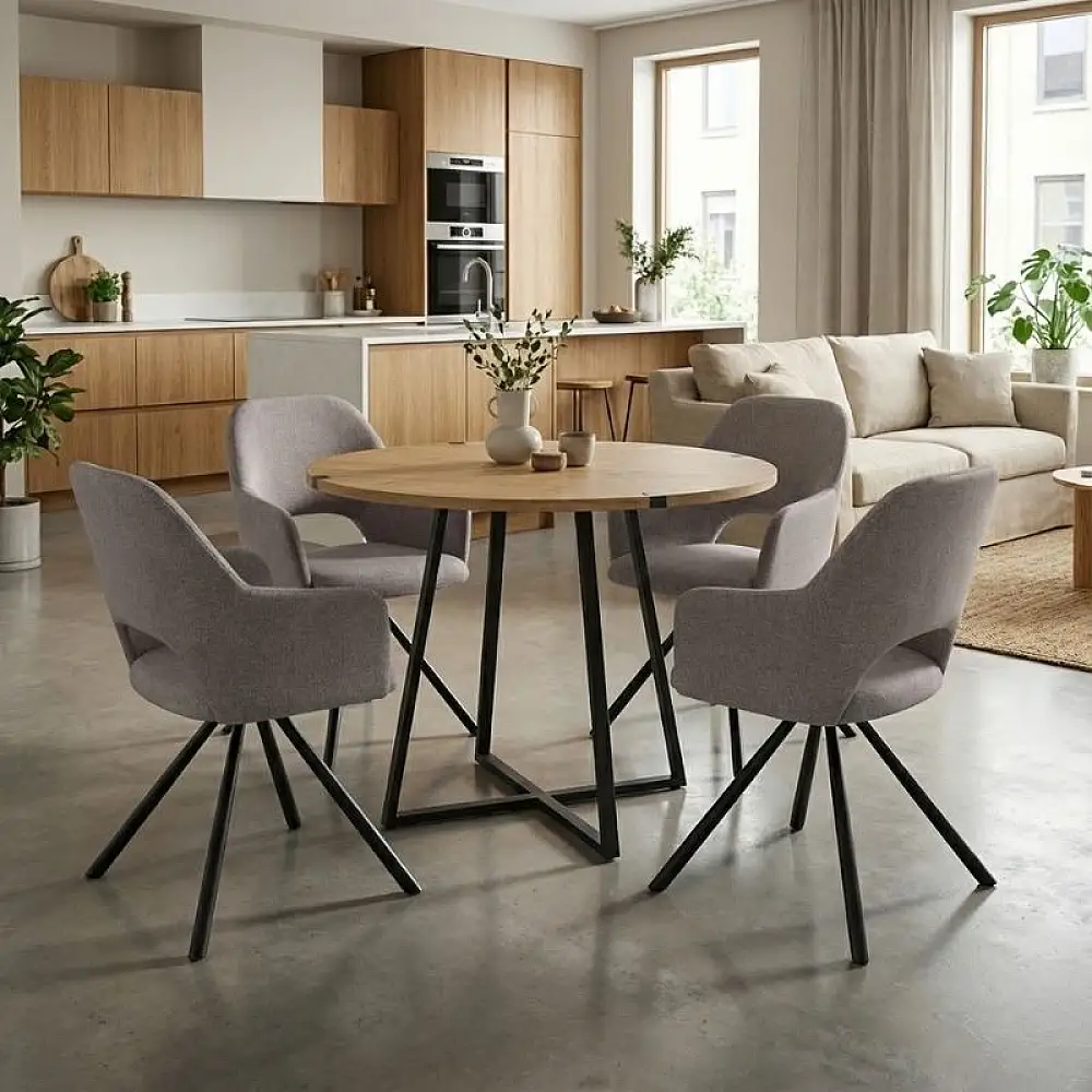 Σετ τραπεζαρία 5τμχ Rubes - Gabriel Megapap χρώμα φυσικό οξιάς - ανοιχτό μπεζ Ø100x78εκ. | GP100-0155,2