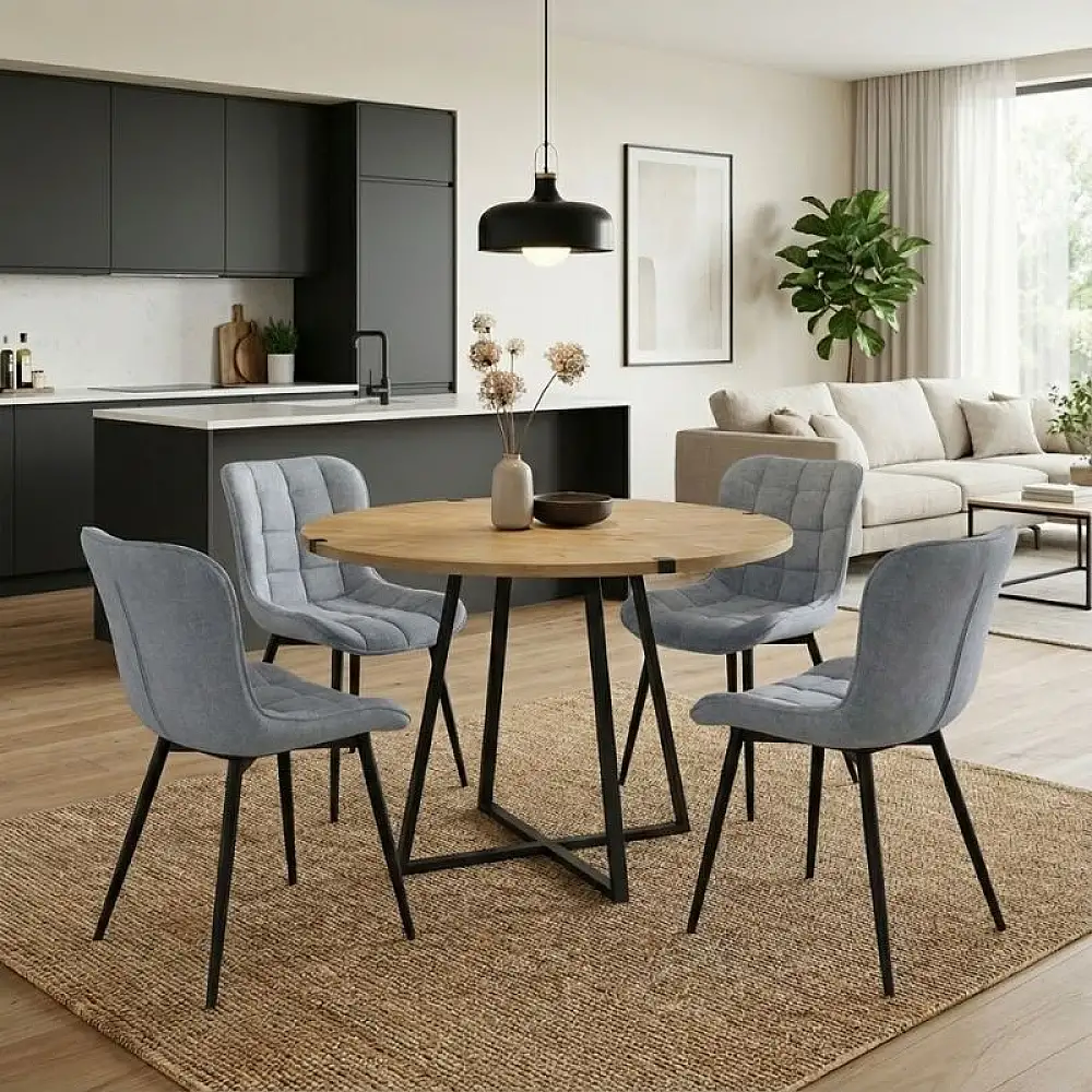 Σετ τραπεζαρία 5τμχ Rubes - Chiara Megapap χρώμα φυσικό οξιάς - γκρι Ø100x78εκ. | GP100-0156,2