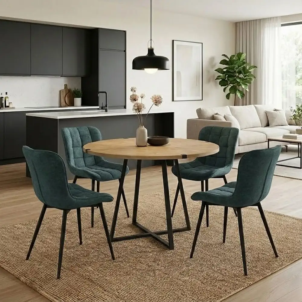 Σετ τραπεζαρία 5τμχ Rubes - Chiara Megapap χρώμα φυσικό οξιάς - πράσινο Ø100x78εκ. | GP100-0156,3