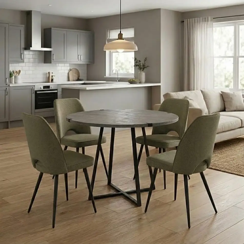 Σετ τραπεζαρία 5τμχ Rubes - Christy Megapap χρώμα γκρι σκυροδέματος - λαδί Ø100x78εκ. | GP100-0165,4