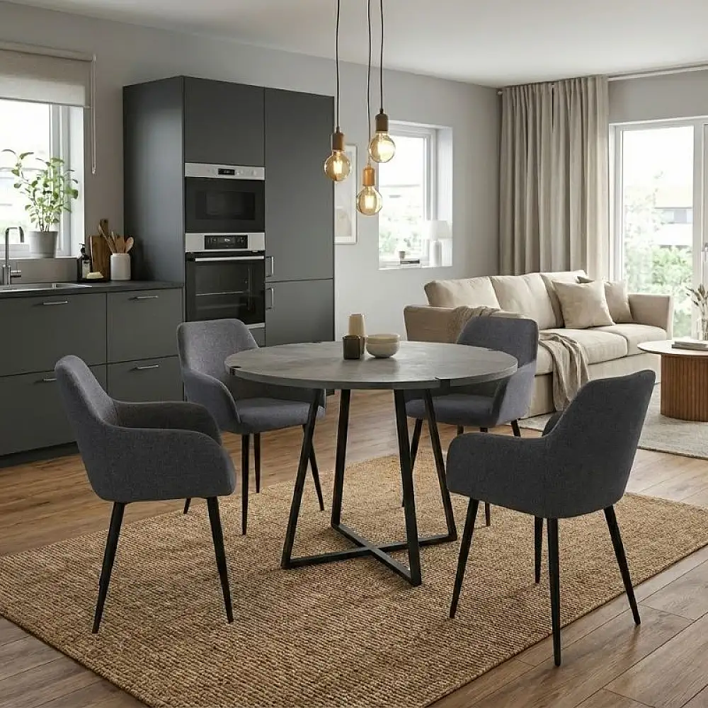 Σετ τραπεζαρία 5τμχ Rubes - Monica Megapap χρώμα γκρι σκυροδέματος - γκρι Ø100x78εκ. | GP100-0167,1