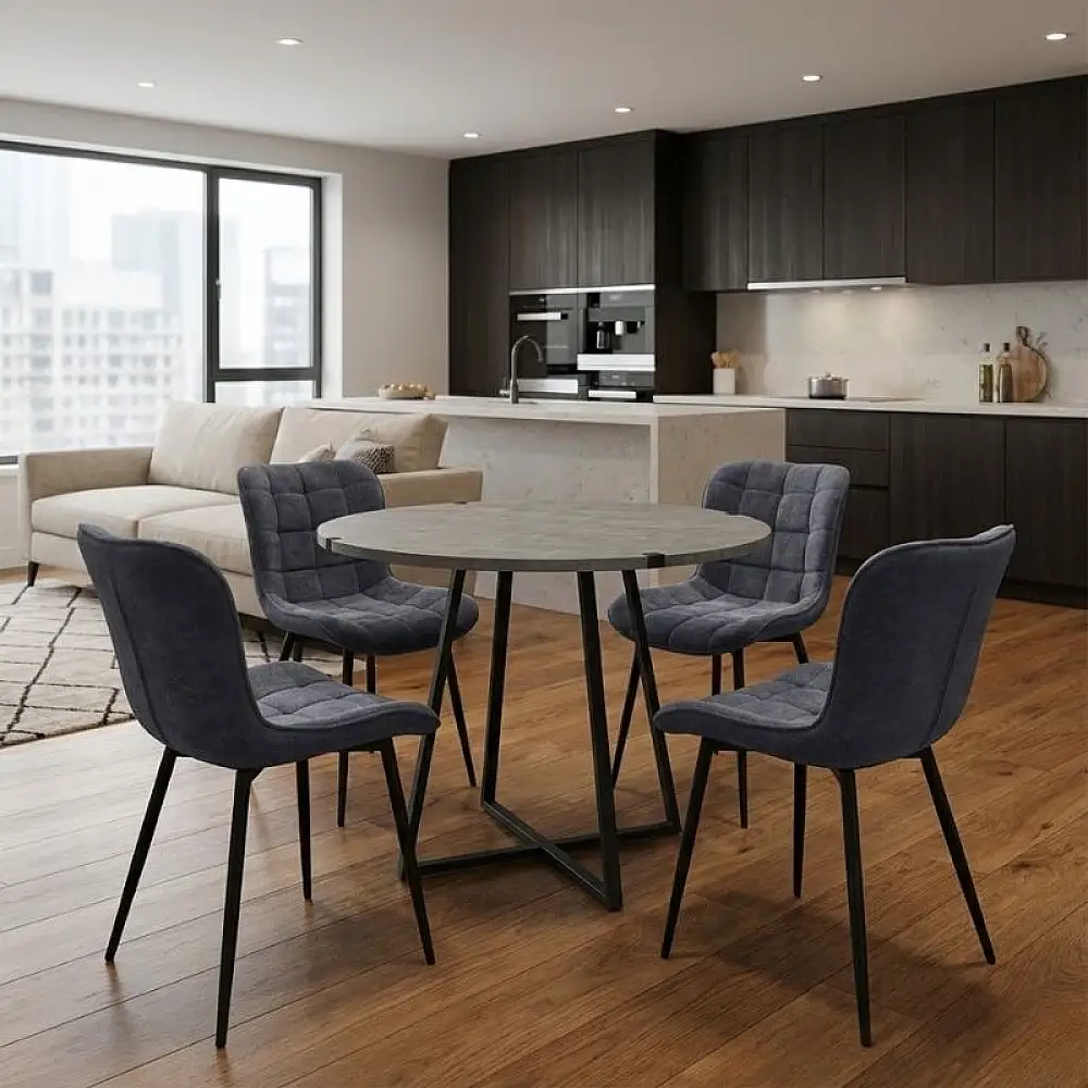 Σετ τραπεζαρία 5τμχ Rubes - Chiara Megapap χρώμα γκρι σκυροδέματος - ανθρακί Ø100x78εκ. | GP100-0169,1