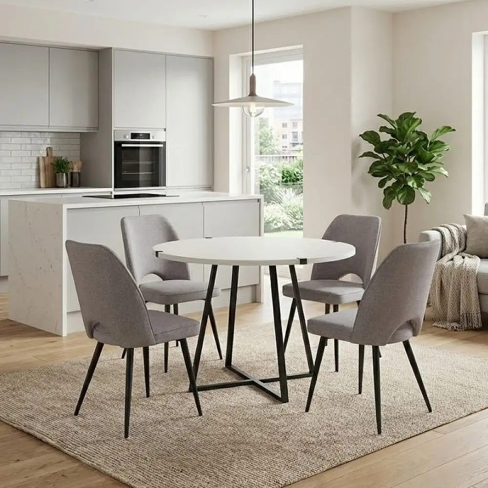 Σετ τραπεζαρία 5τμχ Rubes - Christy Megapap χρώμα λευκό - ανοιχτό μπεζ Ø100x78εκ. | GP100-0179,2