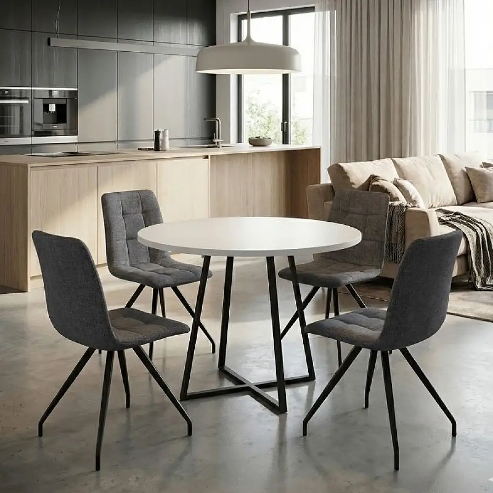 Σετ τραπεζαρία 5τμχ Rubes - Bianca Megapap χρώμα λευκό - γκρι Ø100x78εκ. | GP100-0180,1