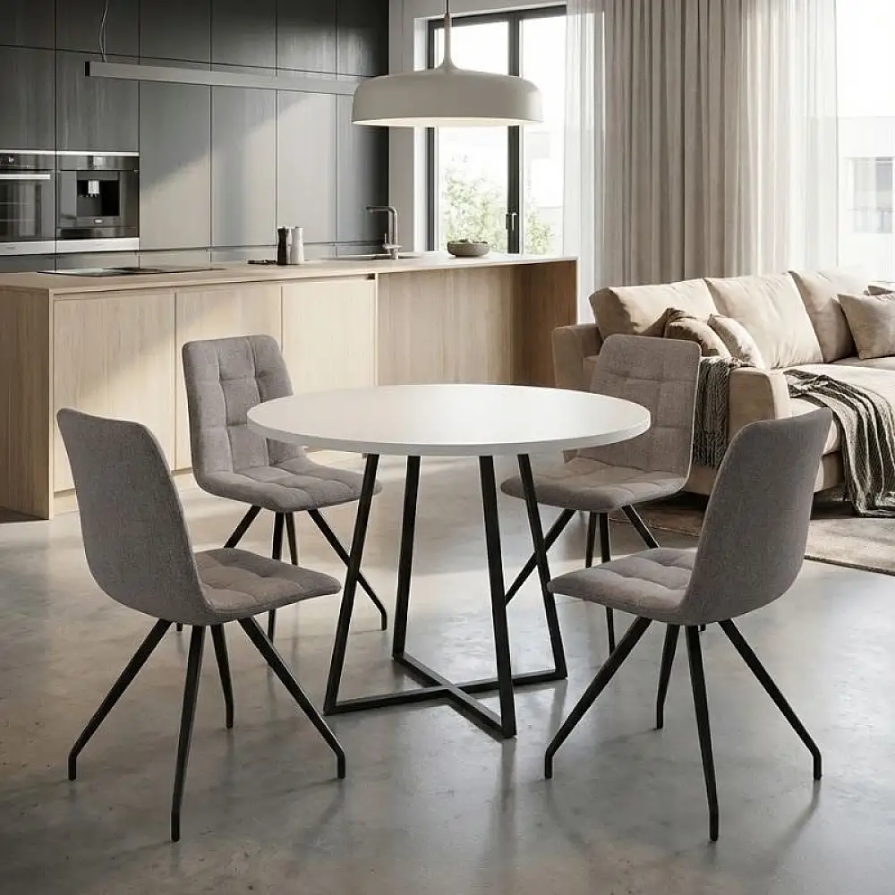 Σετ τραπεζαρία 5τμχ Rubes - Bianca Megapap χρώμα λευκό - ανοιχτό μπεζ Ø100x78εκ. | GP100-0180,2