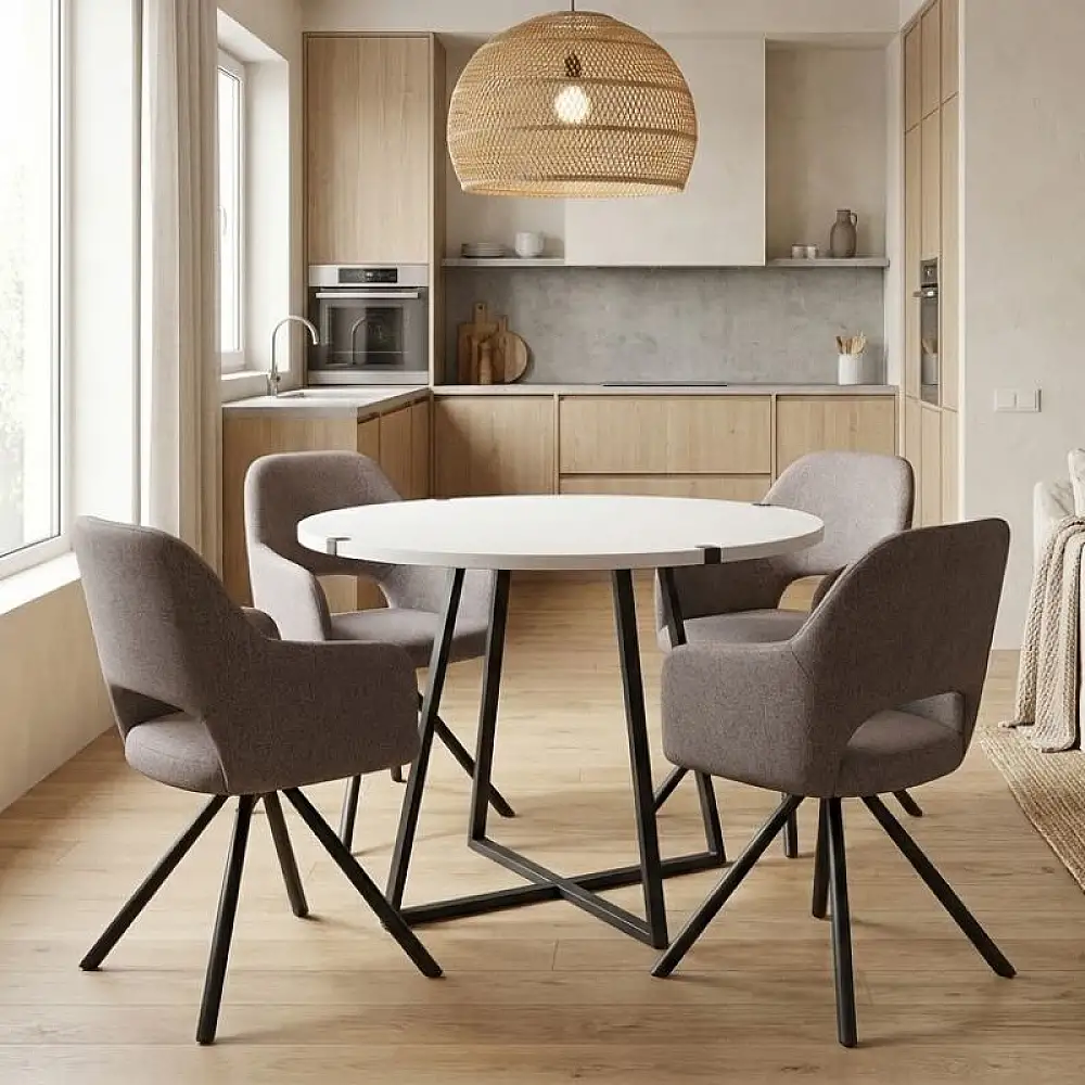 Σετ τραπεζαρία 5τμχ Rubes - Gabriel Megapap χρώμα λευκό - ανοιχτό μπεζ Ø100x78εκ. | GP100-0182,2