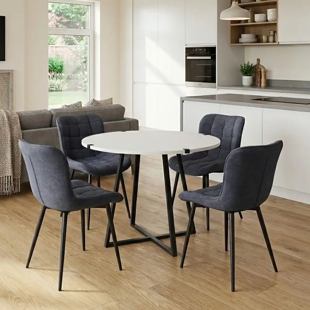 Σετ τραπεζαρία 5τμχ Rubes - Chiara Megapap χρώμα λευκό - ανθρακί Ø100x78εκ. | GP100-0183,1