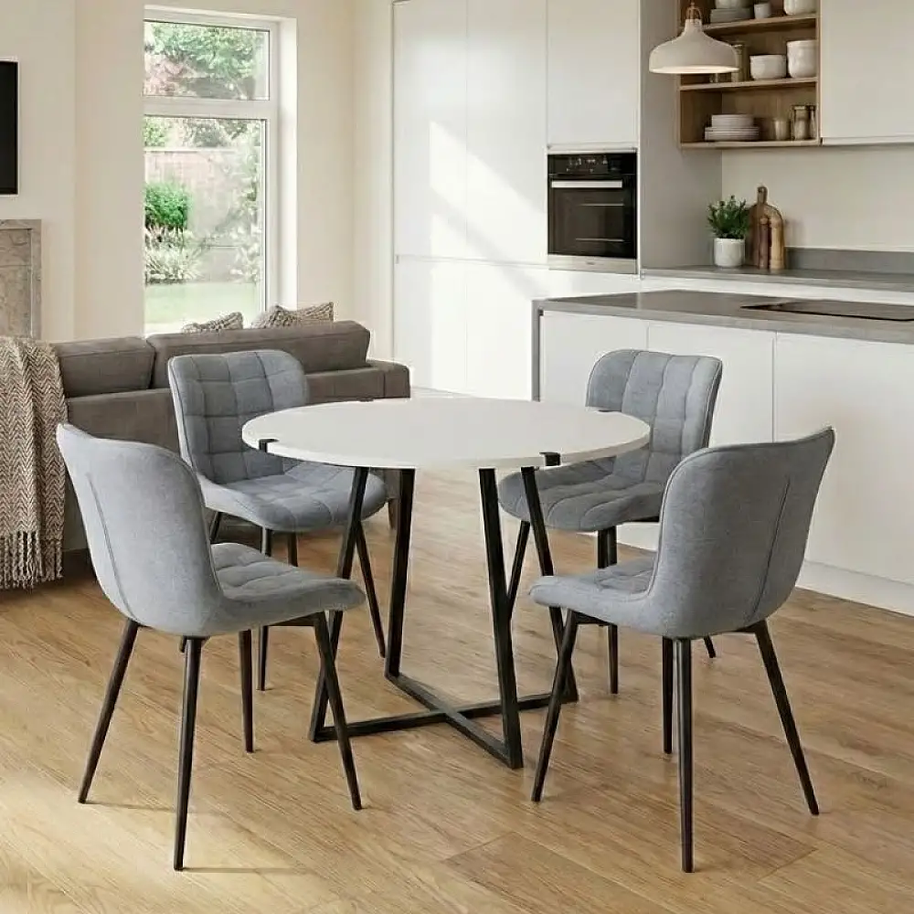 Σετ τραπεζαρία 5τμχ Rubes - Chiara Megapap χρώμα λευκό - γκρι Ø100x78εκ. | GP100-0183,2