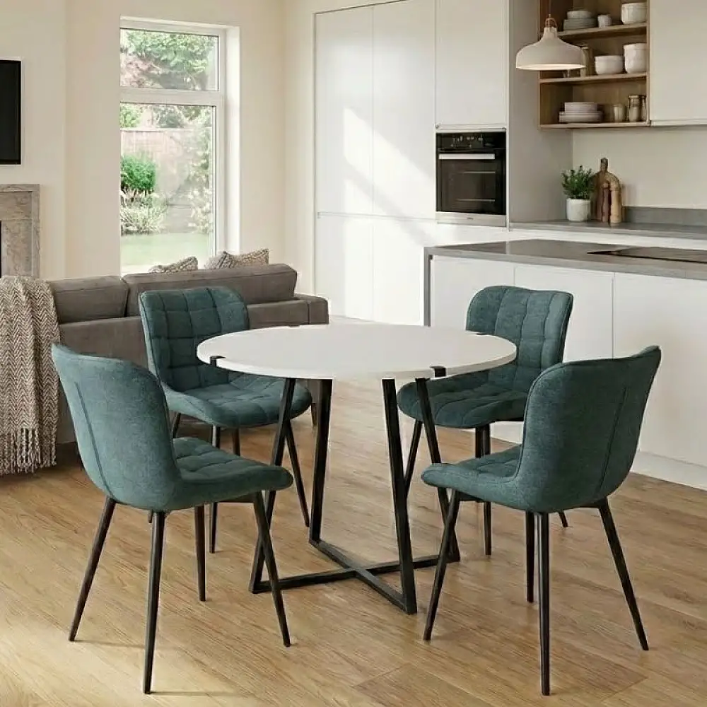 Σετ τραπεζαρία 5τμχ Rubes - Chiara Megapap χρώμα λευκό - πράσινο Ø100x78εκ. | GP100-0183,3