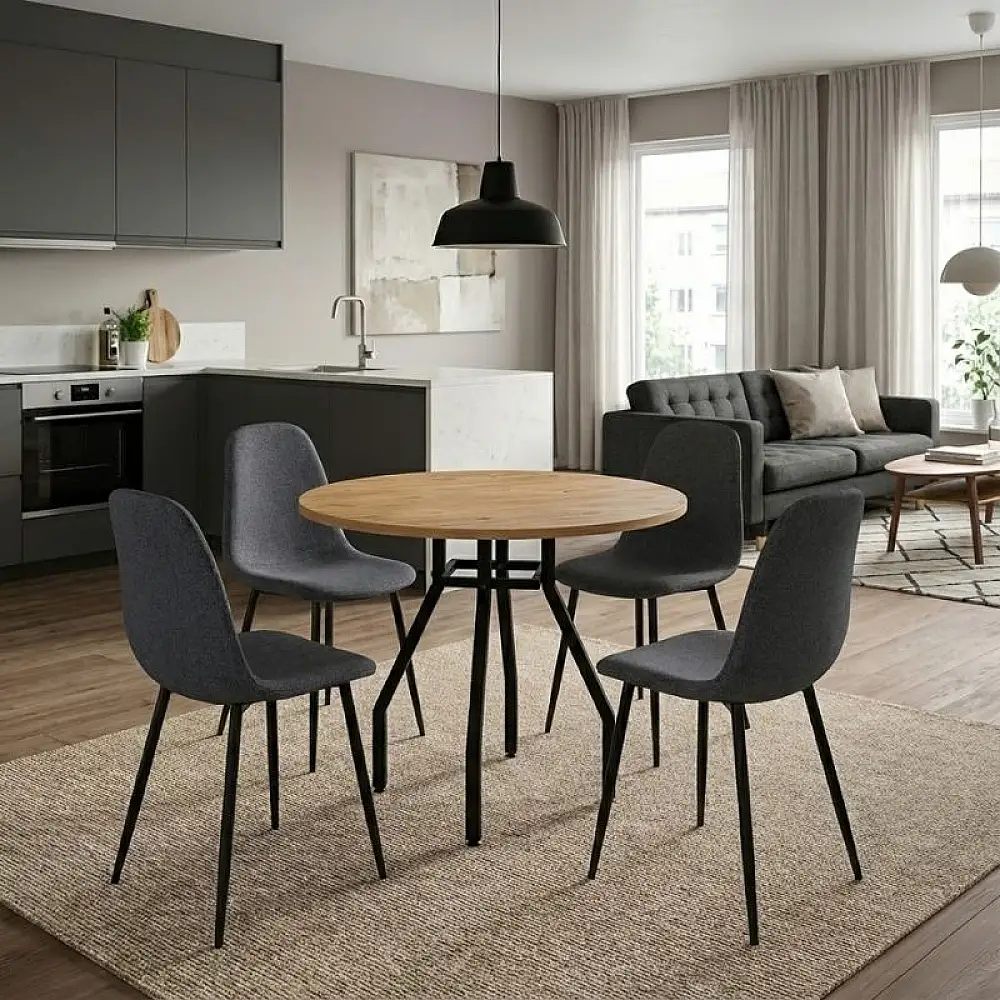 Σετ τραπεζαρία 5τμχ Roma - Iris Megapap χρώμα pine oak - γκρι Ø80x75εκ. | GP100-0185,1