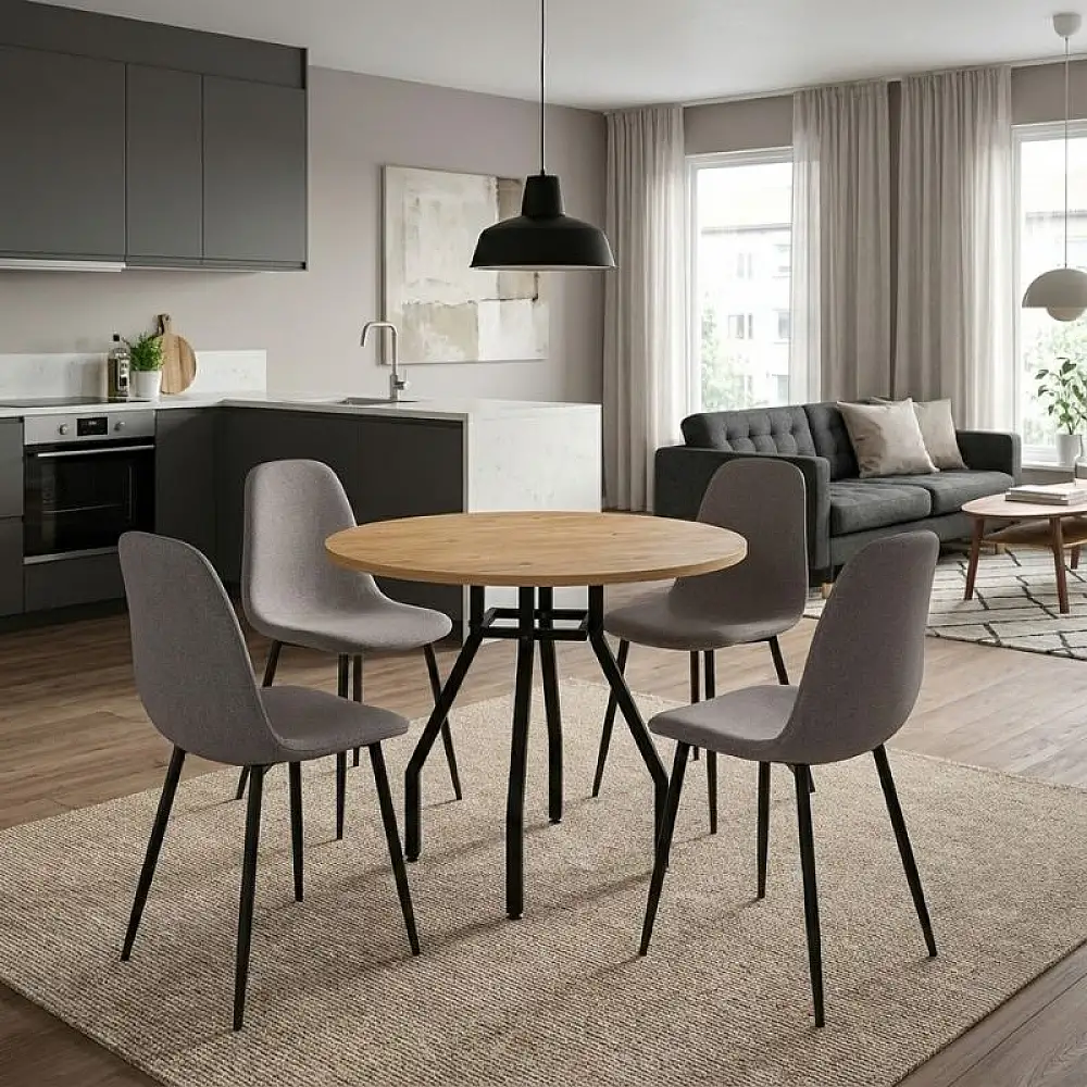 Σετ τραπεζαρία 5τμχ Roma - Iris Megapap χρώμα pine oak - ανοιχτό μπεζ Ø80x75εκ. | GP100-0185,2