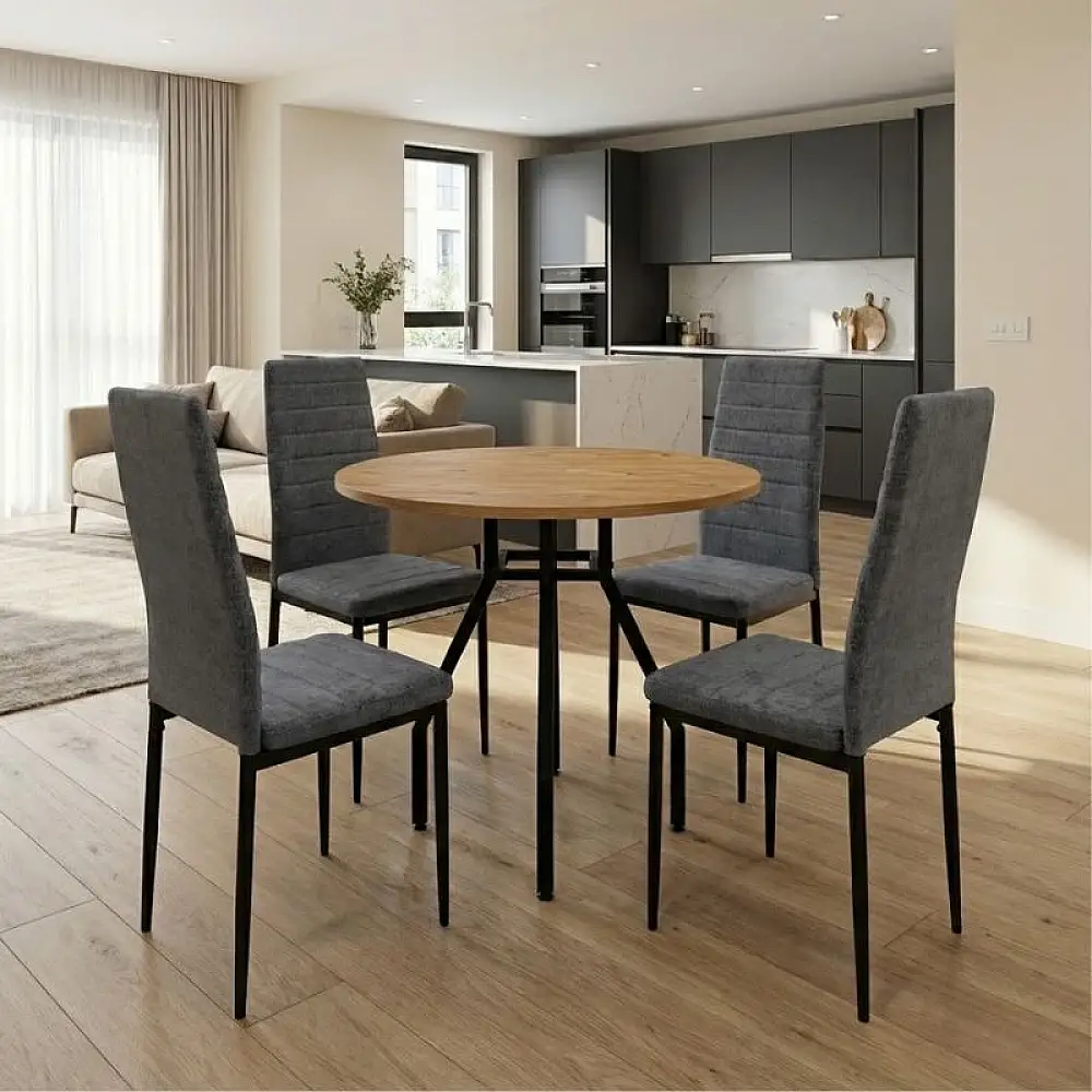 Σετ τραπεζαρία 5τμχ Roma - Rosa Megapap χρώμα pine oak - γκρι Ø80x75εκ. | GP100-0187,1