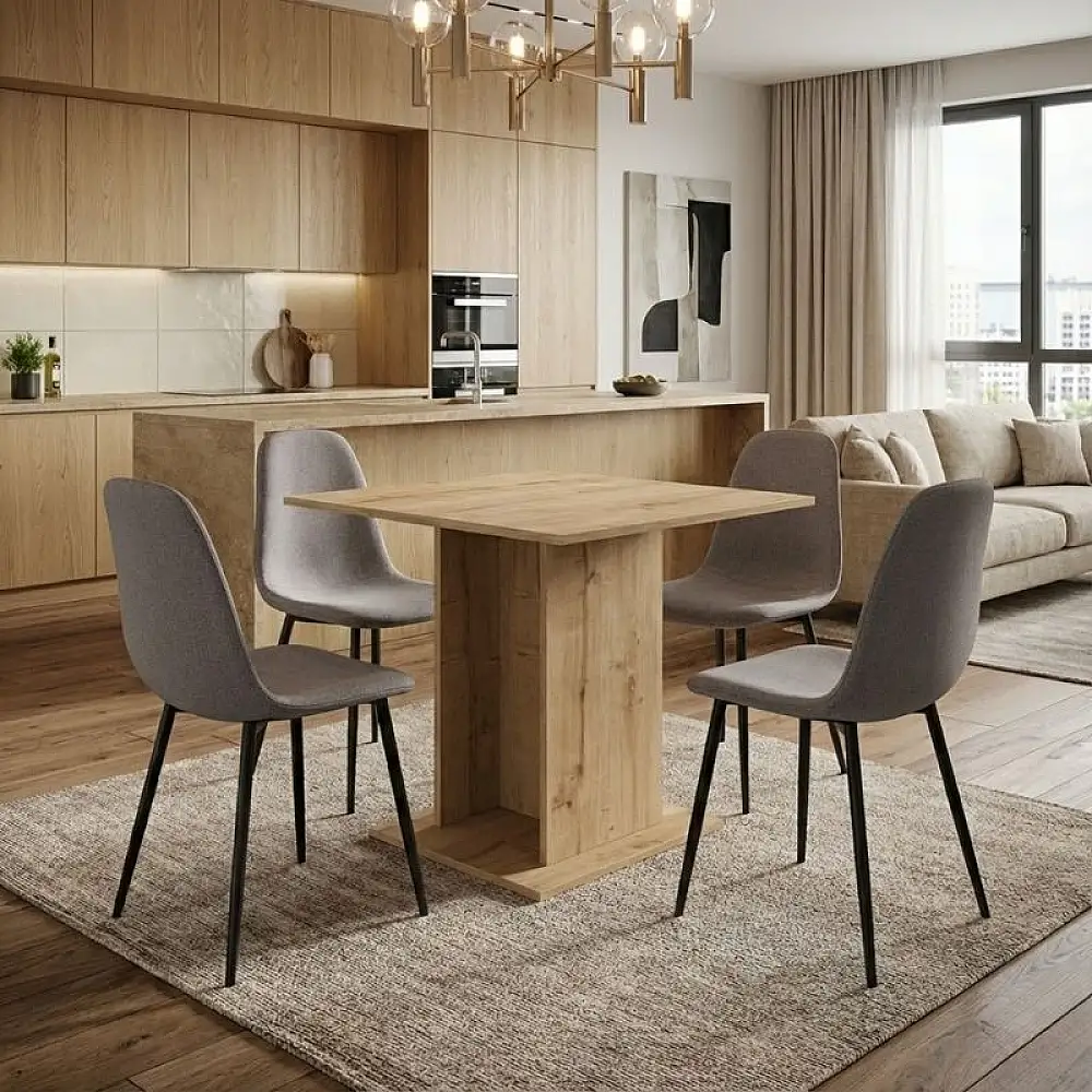 Σετ τραπεζαρία 5τμχ Allos - Iris Megapap χρώμα sapphire oak - ανοιχτό μπεζ 75x75x77εκ. | GP100-0191,2