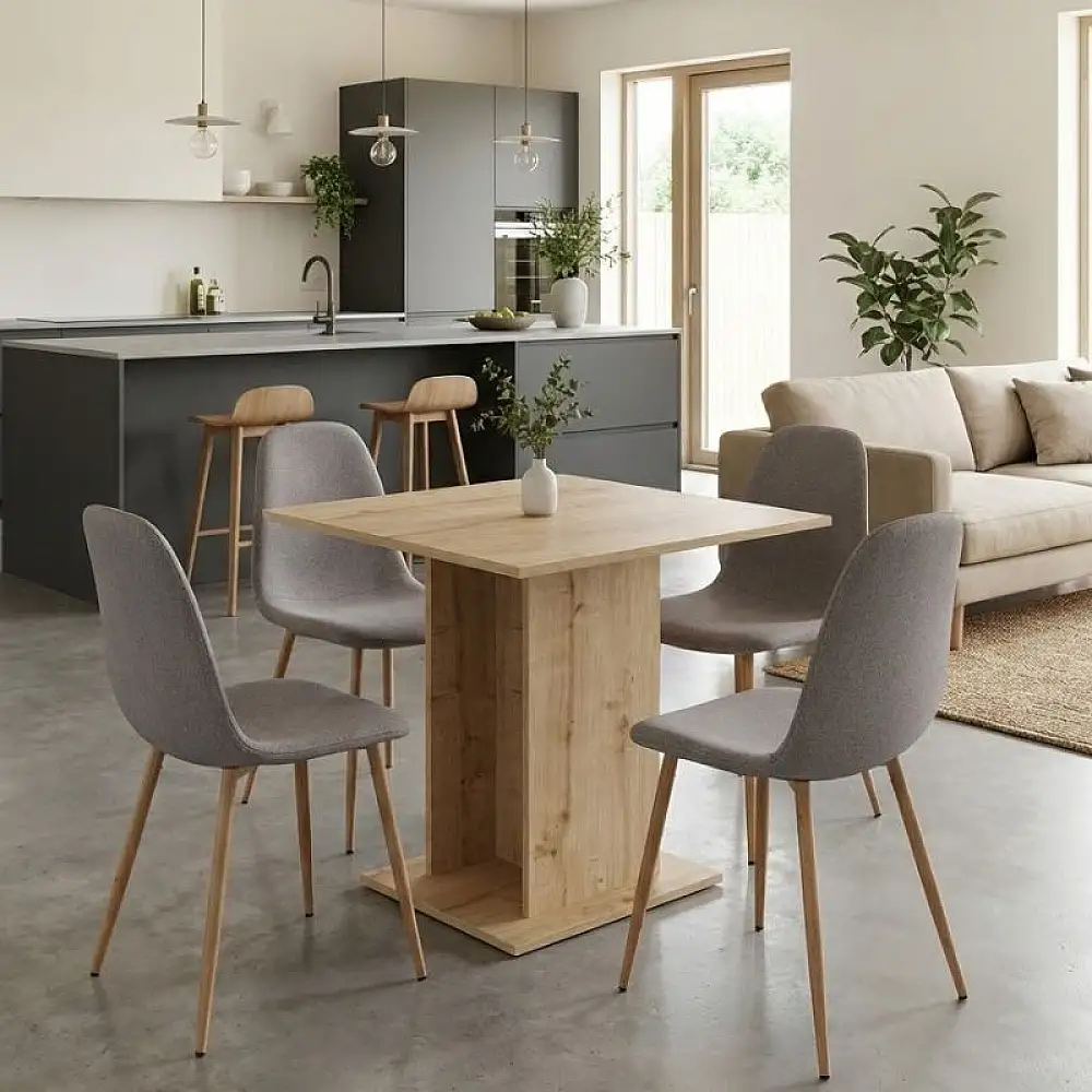 Σετ τραπεζαρία 5τμχ Allos - Iris Megapap χρώμα sapphire oak - ανοιχτό μπεζ/φυσικό πόδι 75x75x77εκ. | GP100-0192,2