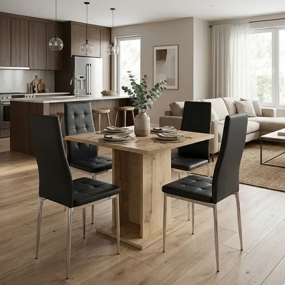 Σετ τραπεζαρία 5τμχ Allos - Rosa Megapap χρώμα sapphire oak - μαύρο/χρωμίου πόδι 75x75x77εκ. | GP100-0193,1