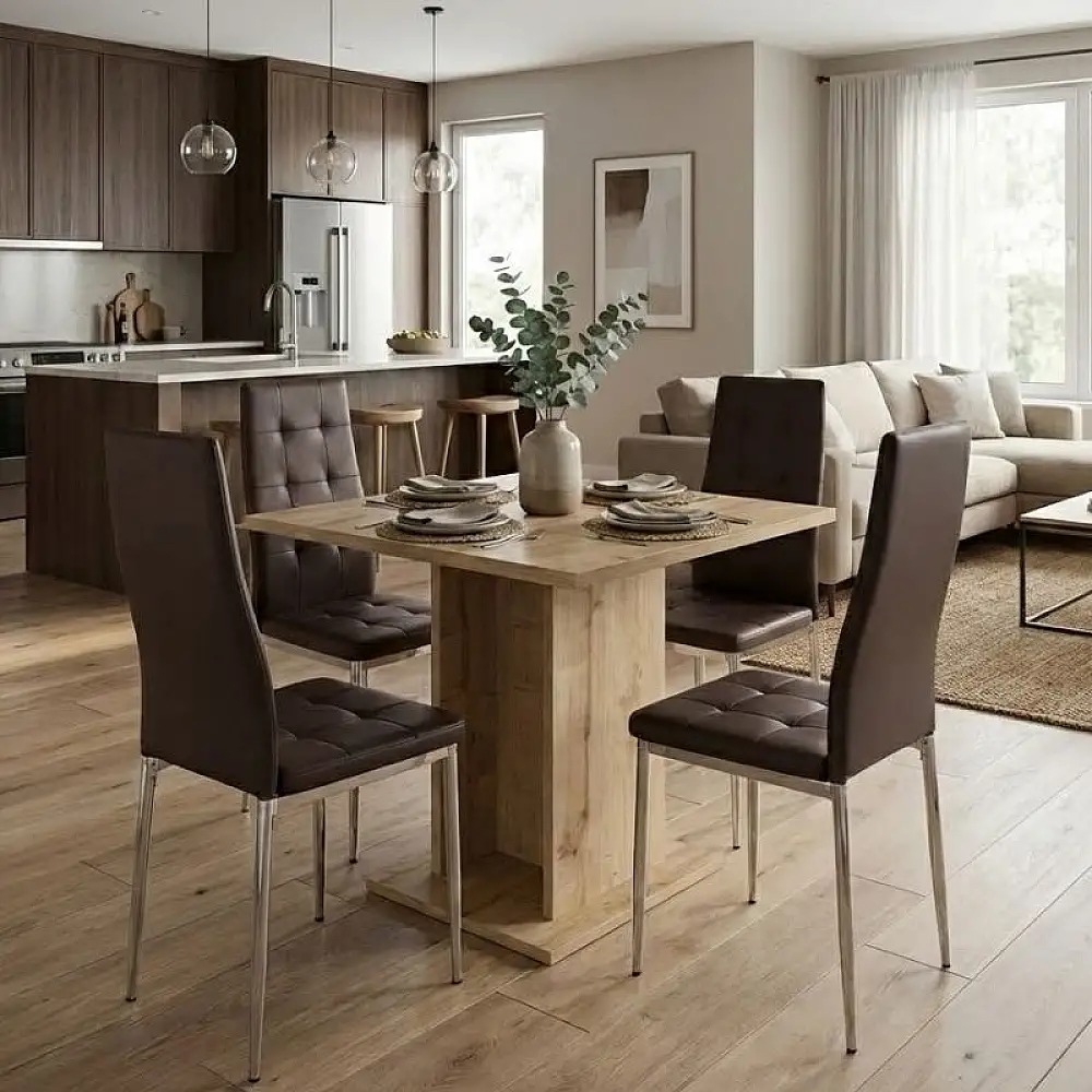 Σετ τραπεζαρία 5τμχ Allos - Rosa Megapap χρώμα sapphire oak - καφέ/χρωμίου πόδι 75x75x77εκ. | GP100-0193,3