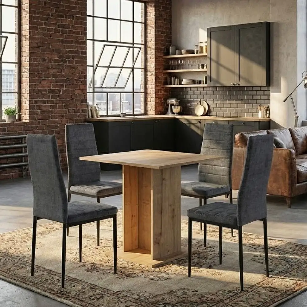 Σετ τραπεζαρία 5τμχ Allos - Rosa Megapap χρώμα sapphire oak - γκρι 75x75x77εκ. | GP100-0195,1