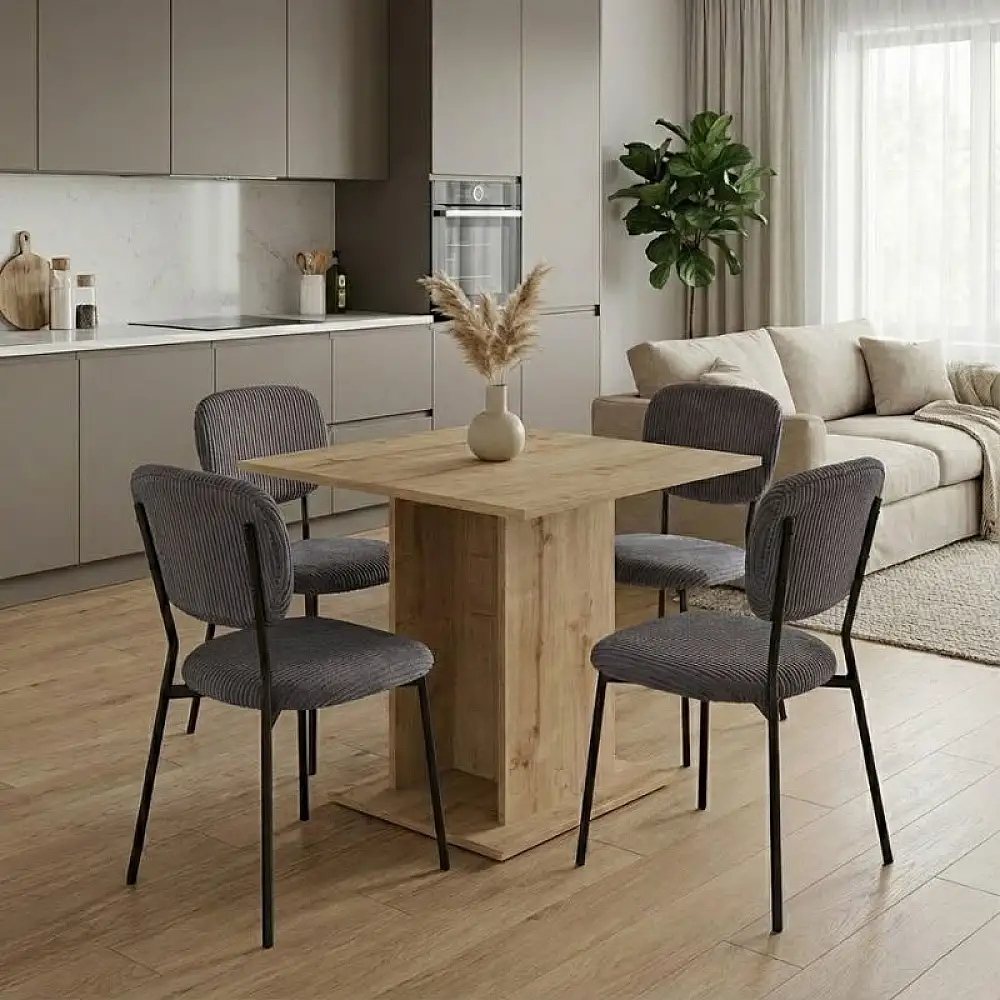 Σετ τραπεζαρία 5τμχ Allos - Kevin Megapap χρώμα sapphire oak - γκρι 75x75x77εκ. | GP100-0196,4