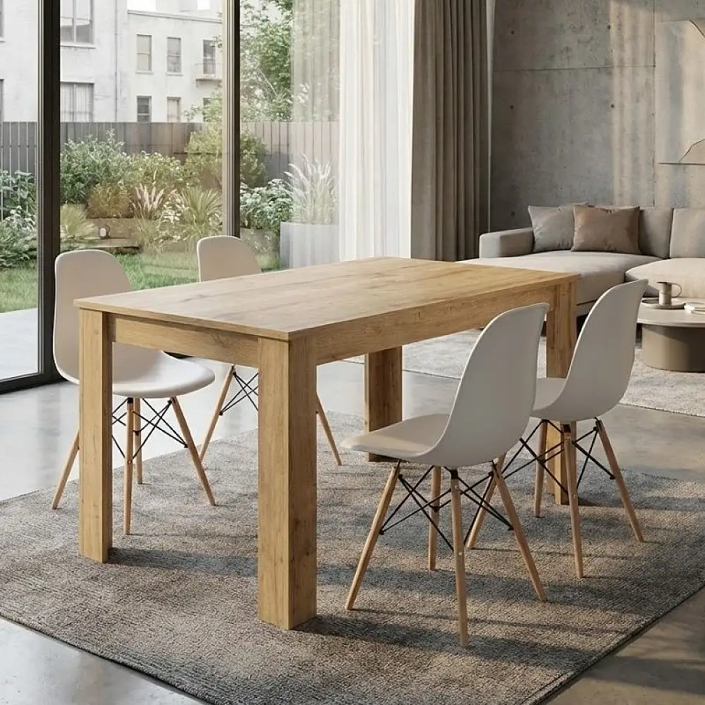 Σετ τραπεζαρία 5τμχ Darlen - Nova Megapap χρώμα sapphire oak - λευκό 125x72x74εκ. | GP100-0199,2