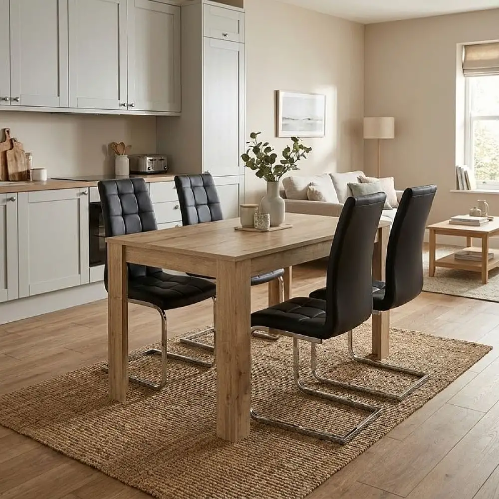 Σετ τραπεζαρία 5τμχ Darlen - Vela Megapap χρώμα sapphire oak - μαύρο 125x72x74εκ. | GP100-0207,1