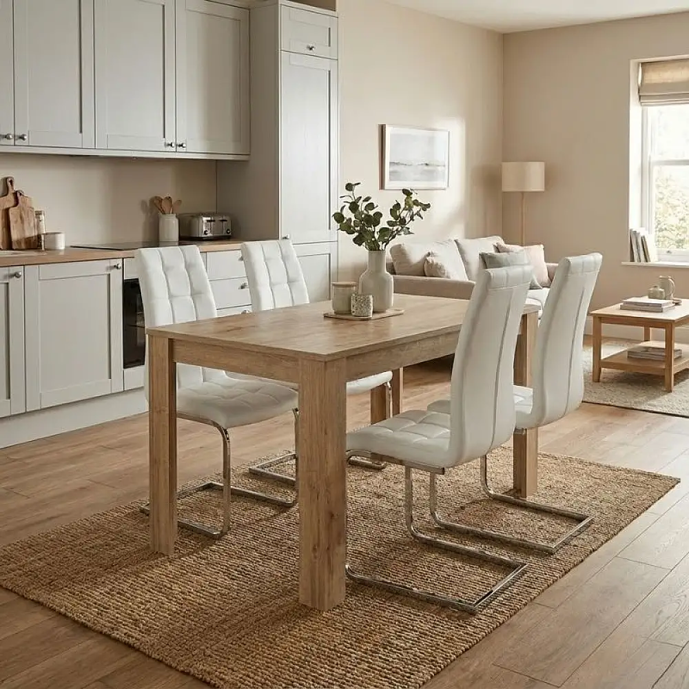 Σετ τραπεζαρία 5τμχ Darlen - Vela Megapap χρώμα sapphire oak - λευκό 125x72x74εκ. | GP100-0207,2