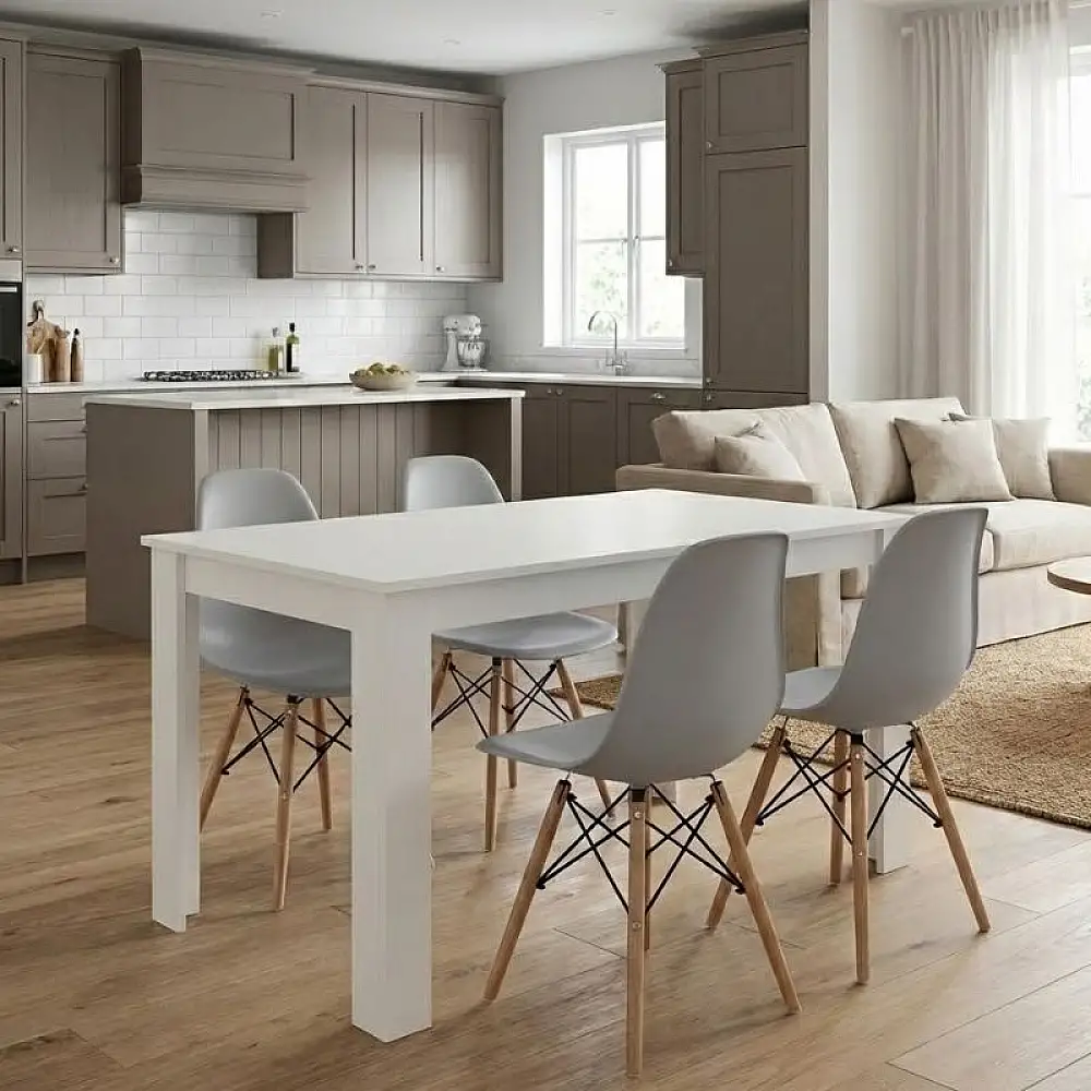 Σετ τραπεζαρία 5τμχ Darlen - Nova Megapap χρώμα λευκό - γκρι 125x72x74εκ. | GP100-0215,3