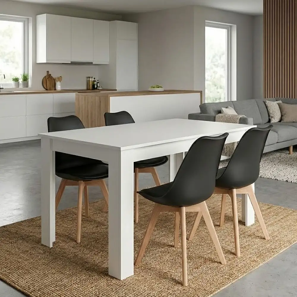 Σετ τραπεζαρία 5τμχ Darlen - Viva Megapap χρώμα λευκό - μαύρο/φυσικό πόδι 125x72x74εκ. | GP100-0217,2