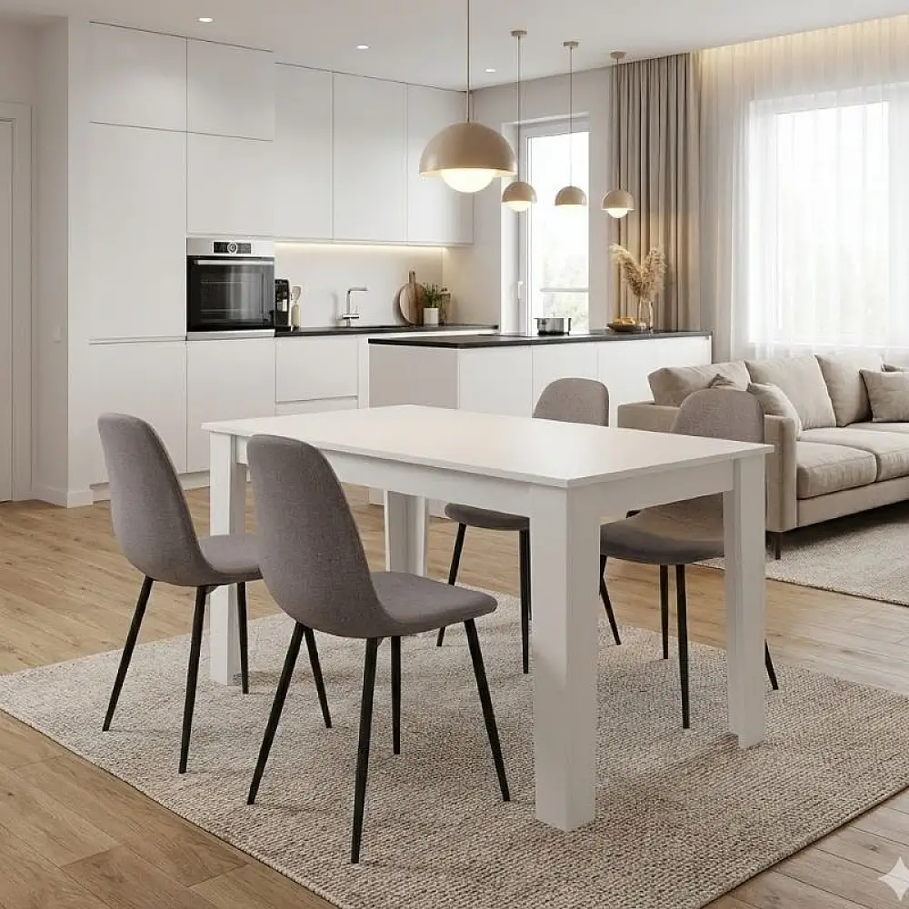 Σετ τραπεζαρία 5τμχ Darlen - Iris Megapap χρώμα λευκό - ανοιχτό μπεζ 125x72x74εκ. | GP100-0218,2