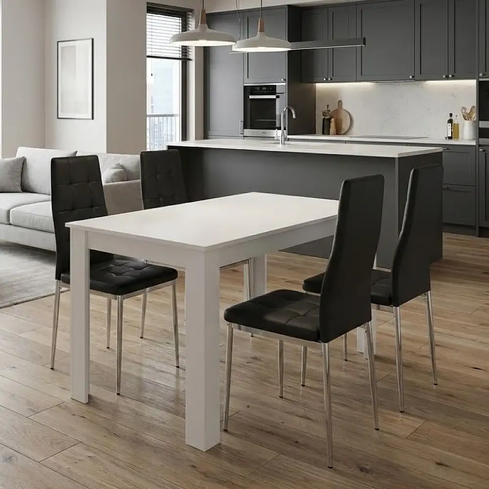 Σετ τραπεζαρία 5τμχ Darlen - Rosa Megapap χρώμα λευκό - μαύρο/χρωμίου πόδι 125x72x74εκ. | GP100-0220,1