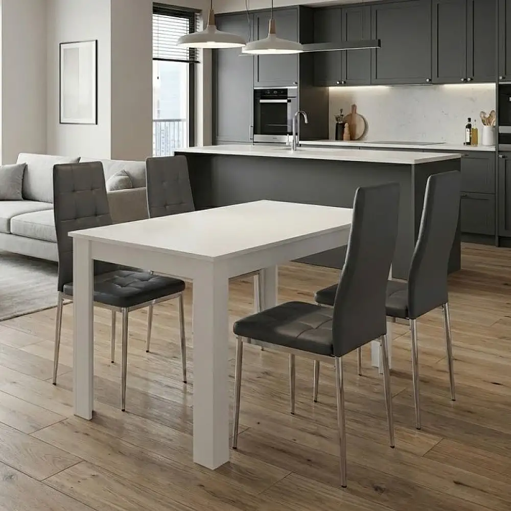 Σετ τραπεζαρία 5τμχ Darlen - Rosa Megapap χρώμα λευκό - γκρι/χρωμίου πόδι 125x72x74εκ. | GP100-0220,2