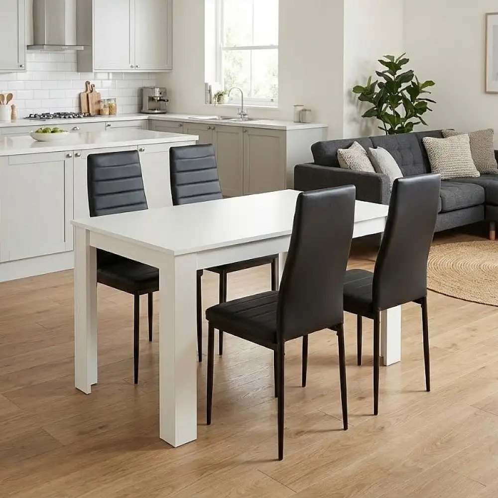 Σετ τραπεζαρία 5τμχ Darlen - Rosa Megapap χρώμα λευκό - μαύρο 125x72x74εκ. | GP100-0221,1