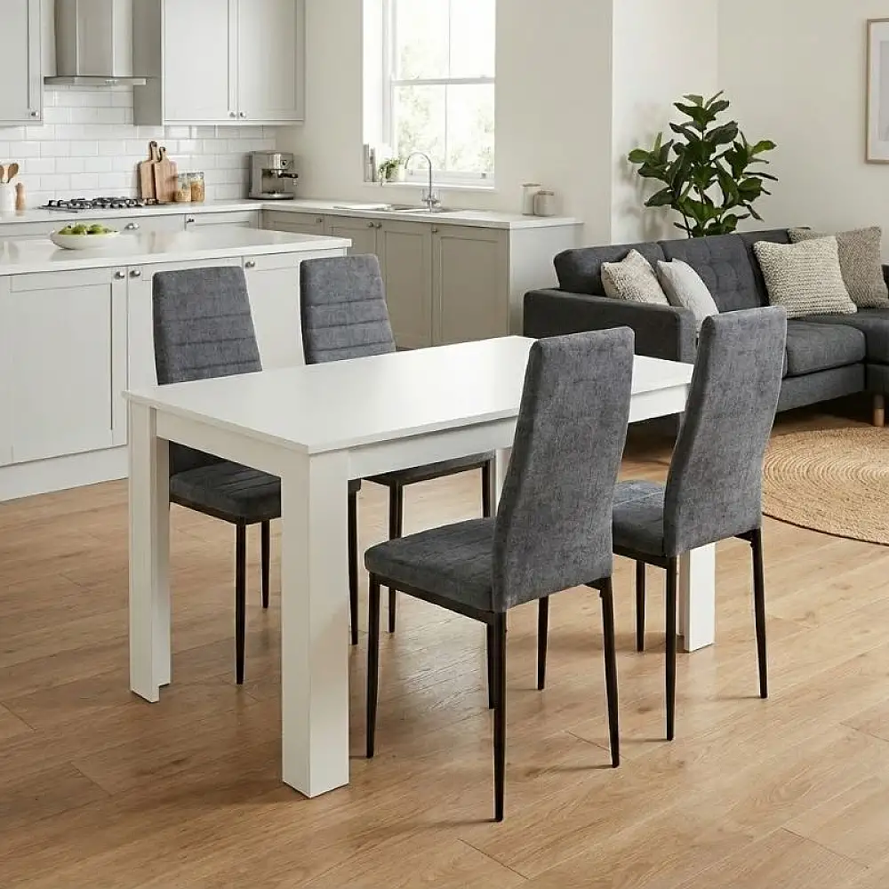 Σετ τραπεζαρία 5τμχ Darlen - Rosa Megapap χρώμα λευκό - γκρι 125x72x74εκ. | GP100-0222,1