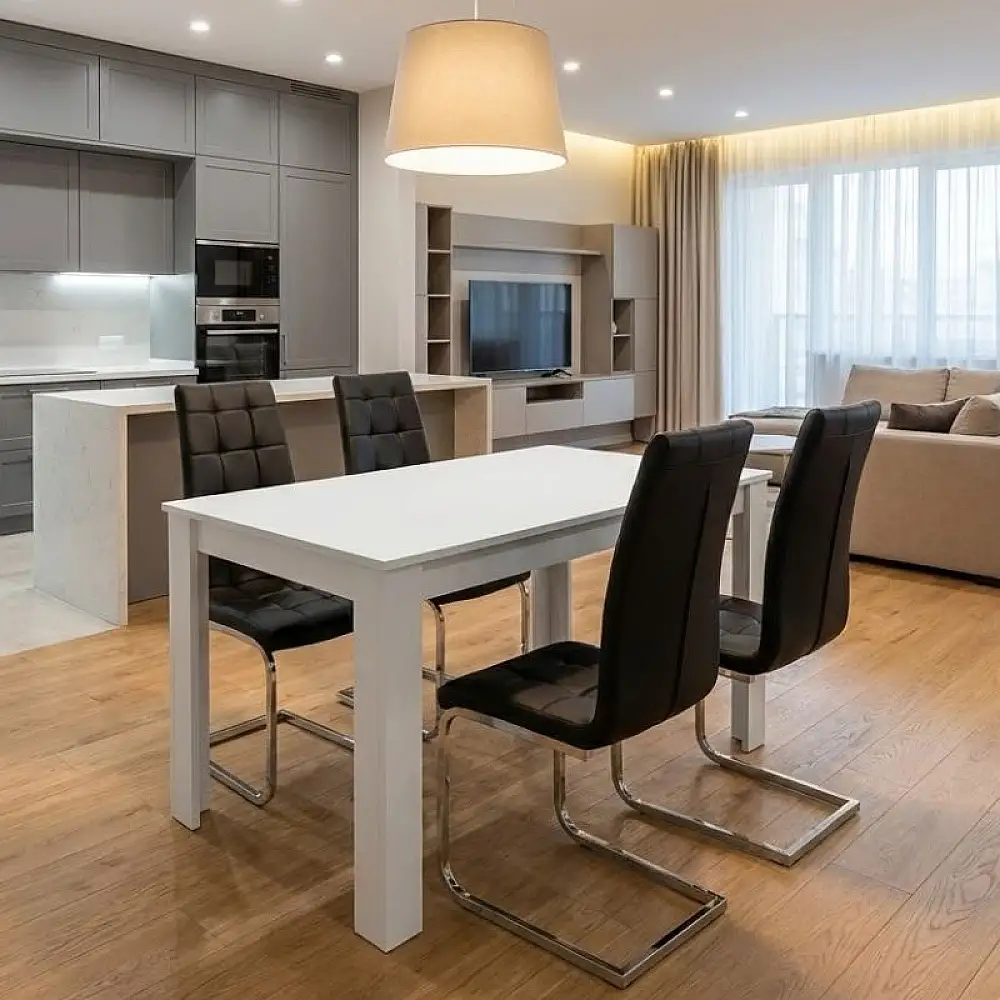 Σετ τραπεζαρία 5τμχ Darlen - Vela Megapap χρώμα λευκό - μαύρο 125x72x74εκ. | GP100-0223,1