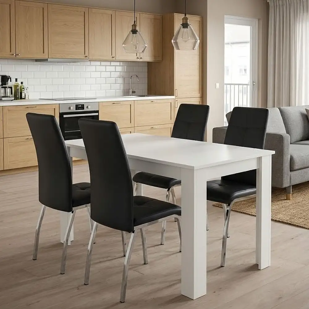 Σετ τραπεζαρία 5τμχ Darlen - Alma Megapap χρώμα λευκό - μαύρο 125x72x74εκ. | GP100-0226,1